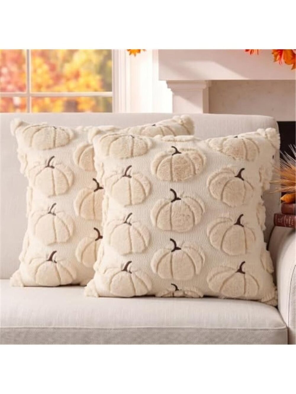 Fall Pillow Covers Pumpkin Fall Decor 18x18 Set of 2 Beige